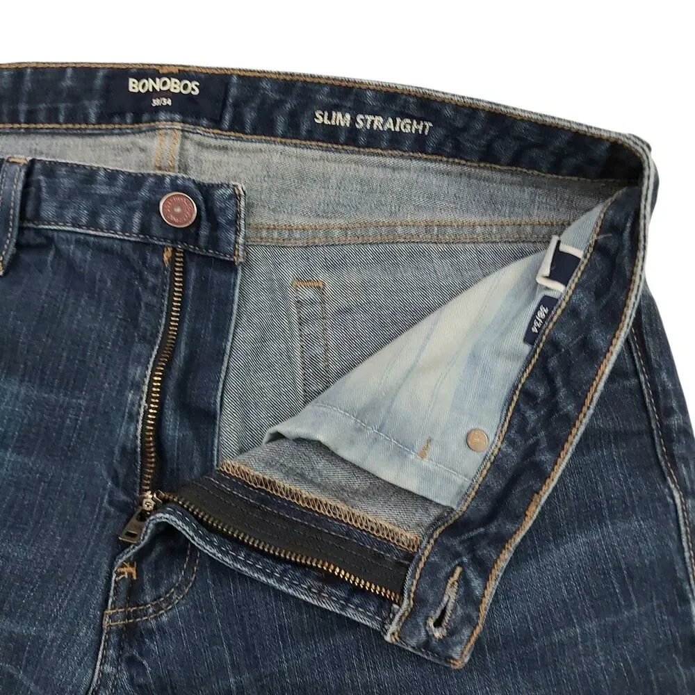 Bonobos Jeans Mens 38x32 Blue Slim Straight Durable Ringspun Denim Casual Work